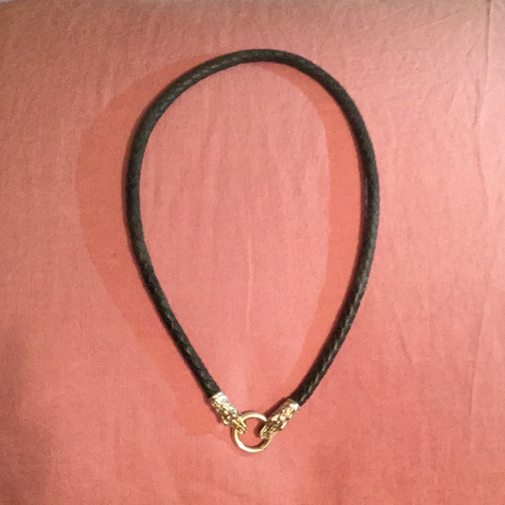 Dragon head clasp braided leather necklace